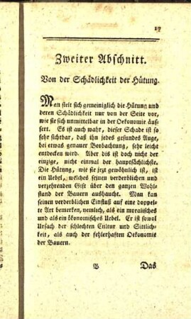 Zweiter Abschnitt. Von der Schädlichkeit der Hütung.
