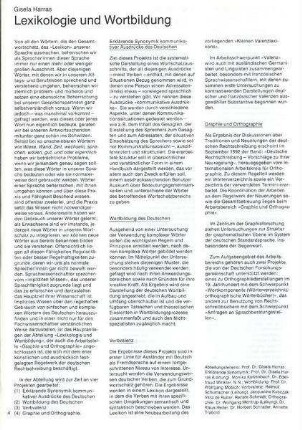 Lexikologie und Wortbildung
