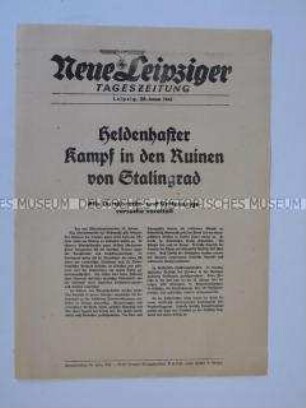 Extrablatt der "Neuen Leipziger Tageszeitung" u.a. über die Wehrmachtstruppen in Stalingrad