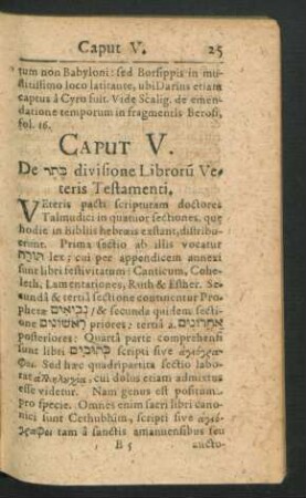 Caput V. De ... divisione Librorum Veteris Testamenti.