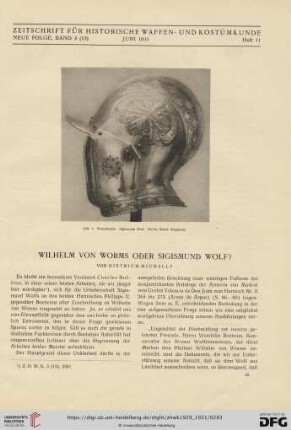 Zeitschrift für historische Waffen- und Kostümkunde, Neue Folge Band 3 (12), Juni 1931, Heft 11