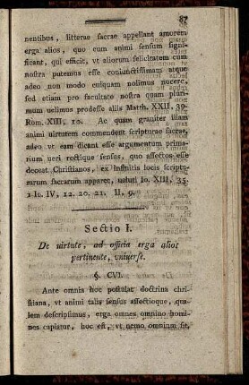 Sectio I. De virtute, ad officia erga alios pertinente, uniuerse.