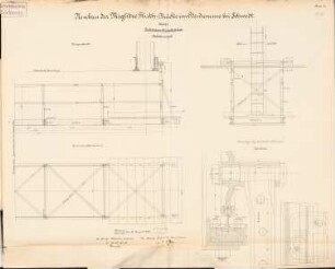 Meglitze-Flutbrücke im Oderdamm, Schwedt/Oder: Fahrbares Hängegerüst: Ansicht, Schnitte 1:10