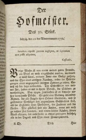 Das 50. Stück. Leipzig, den 12 des Wintermonats. 1752.