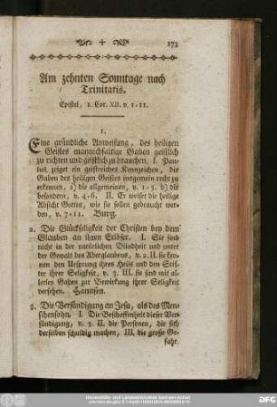 Am zehnten Sonntage nach Trinitatis. Epistel, 1. Cor. XII. v. 1 - 11.