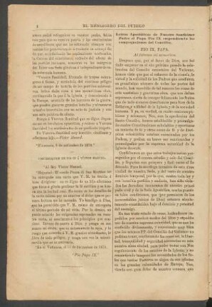 Letras apostólicas de Nuestro Santísimo Padre el Papa Pio IX suspendiendo las congregaciones del Concilio.