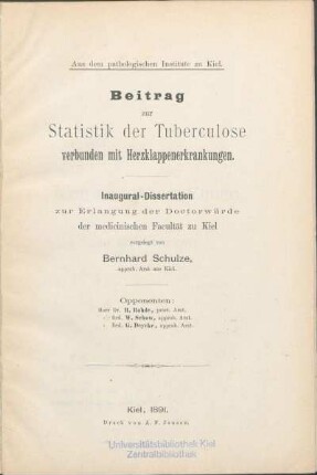 Beitrag zur Statistik der Tuberculose verbunden mit Herzklappenerkrankungen