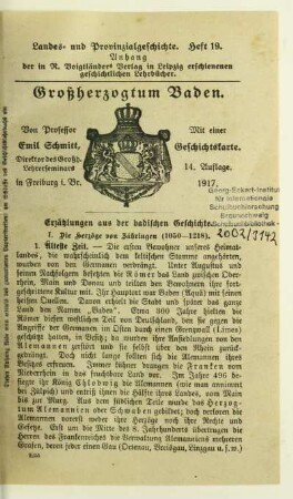 I. Die Herzöge von Zähringen (1050 - 1218)