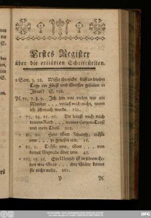 Erstes Register über die erklärten Schriftstellen.