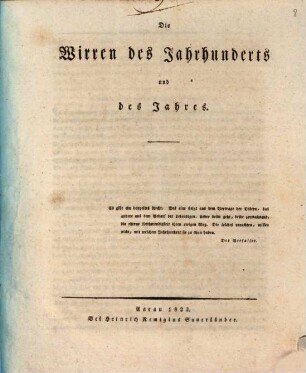 Die Wirren des Jahrhunderts und des Jahres