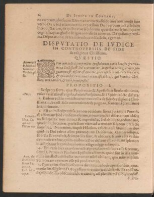 Disputatio De Iudice In Controversiis De Fide & religione Christiana.