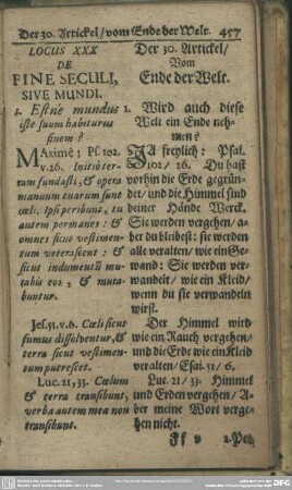 Locus XXX. De Fine Seculi, Sive Mundi