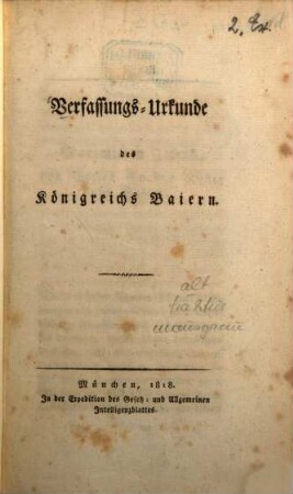 Verfassungs-Urkunde des Königreichs Baiern