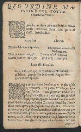 Quo Ordine Matutinae Per Totum Annum celebrentuur.