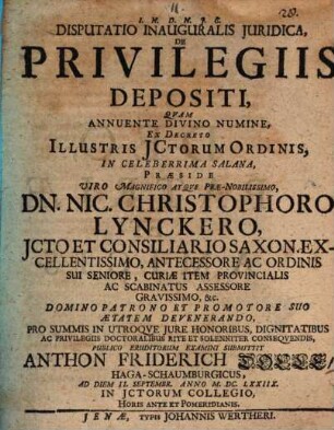 Disputatio Inauguralis Juridica De Privilegiis Depositi