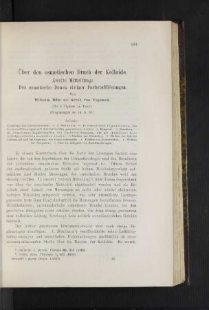 Über den osmotischen Druck der Kolloide: Zweite Mitteilung: Der osmotische Druck einiger Farbstofflösungen.