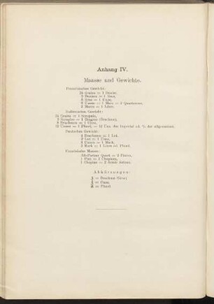 Anhang IV. Maasse und Gewichte.