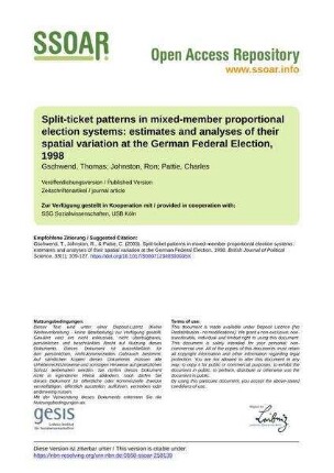 Split-ticket patterns in mixed-member proportional election systems: estimates and analyses of their spatial variation at the German Federal Election, 1998