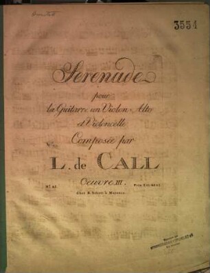 Sérénade pour la guitarre, un violon, alto et violoncelle : oeuvre III