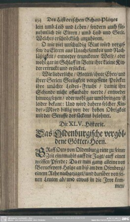 Die XLV. Historie. Das Oldenburgische vergöldene Götter-Horn