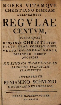 Mores vitamque Christiano dignam delineantes Regulae centum