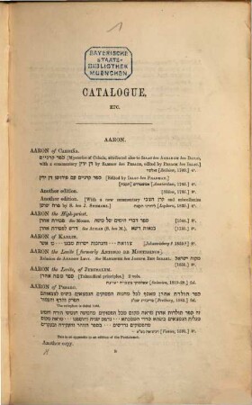 Catalogue of the Hebrew books in the British Museum : acquired during the years .... 1. 1867