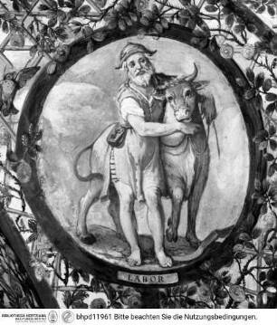 Apotheose des Federico Zuccari, Allegorien und Porträts der Familie Zuccari, Allegorienzyklus und Zwickelfelder, Die Arbeit (Labor)