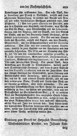 Einleitung zum Process der Herzoglich Braunschweig-Wolfenbüttelschen Gerichte.