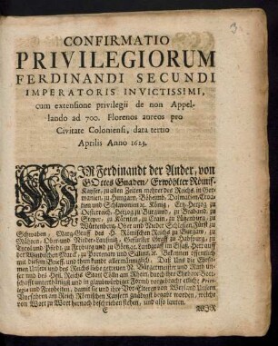 Confirmatio Privilegiorum Ferdinandi Secundi ...