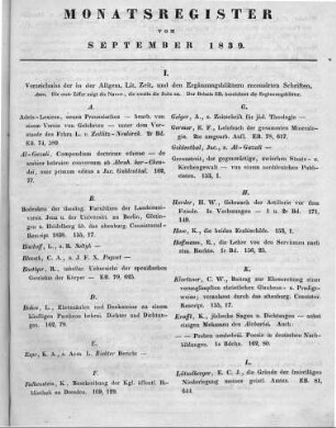 Monatsregister vom September 1839