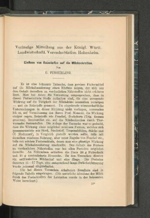 Vorläufige Mitteilung aus der Königl. Württ. Landwirtschaftl. Versuchs-Station Hohenheim.