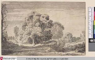 [Waldige Landschaft mit Reiter auf einem Pfad; Wooded Landscape with Horseman on a Path]
