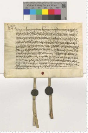 Die Ratsmannen Hinrik vame Rype und Diderik Doring bezeugen, dass der Ratsmann Johan Schele dem Bürger Diderik Vlotwedel eine Rente von 6 Mark aus dem Hause genannt "de schuttinge" verkauft.