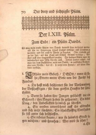 Der LXIII. Psalm. Zum Ende, ein Psalm Davids.