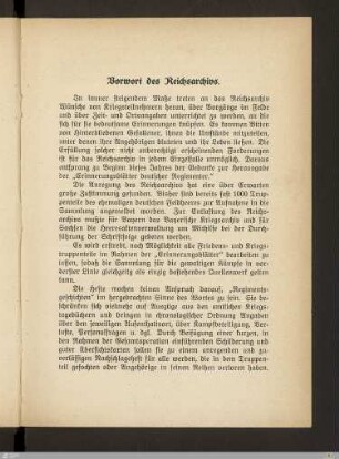 Vorwort des Reichsarchivs