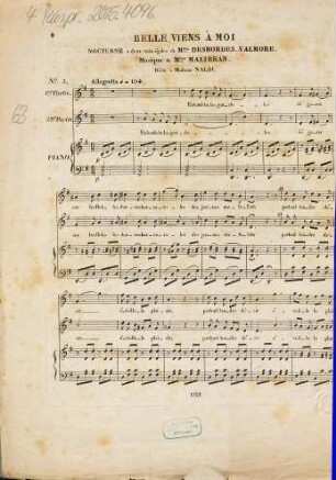 4 romances à deux voix avec accompagnement de piano, 3. Belle viens à moi
