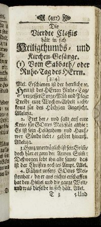 Die Vierdte Claßis hält in sich Heiligthumbs- und Kirchen-Gesänge.