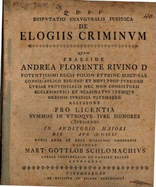 Disp. inaug. iur. de elogiis criminum
