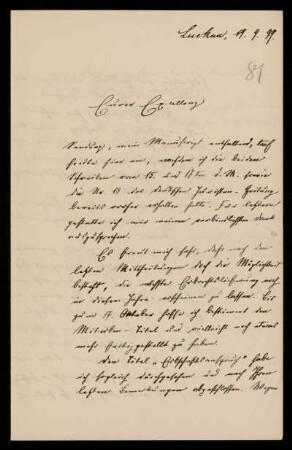 81: Brief von Friedrich Ritgen an Gottlieb Planck, Luckau (Landkreis Dahme-Spreewald), 19.9.1899