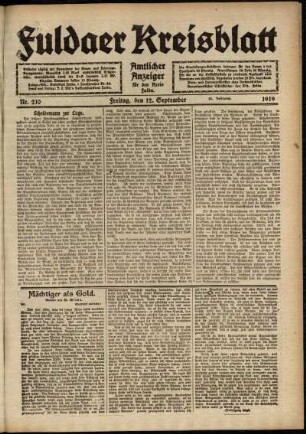 Ausgabe vom Freitag, den 12. September 1919.