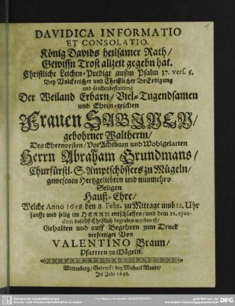 Davidica informatio et consolatio ...
