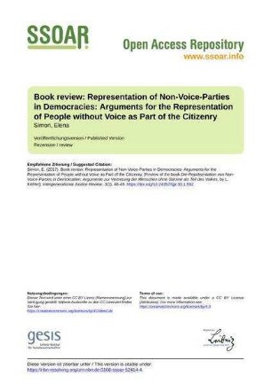 Book review: Representation of Non-Voice-Parties in Democracies: Arguments for the Representation of People without Voice as Part of the Citizenry