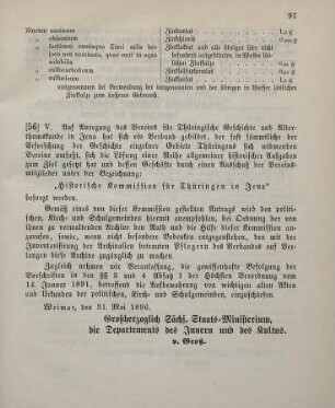 56. Ministerial-Bekanntmachung, betreffend die Historische Kommission für Thüringen in Jena