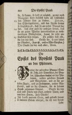 Die Epistel des Apostels Pauli an den Philemon.