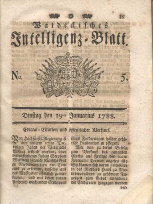 No. 5. Dinstag den 29ten Januarius 1788