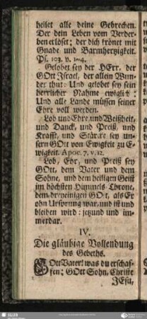 IV. Die gläubige Vollendung des Gebeths / IV. Wjerjaze wohsankenje teje Modlitwy