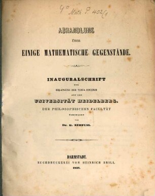 Abhandlung über einige mathematische Gegenstände : (Inauguralschrift)
