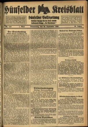 Erste Ausgabe vom Donnerstag, den 28. September 1933.