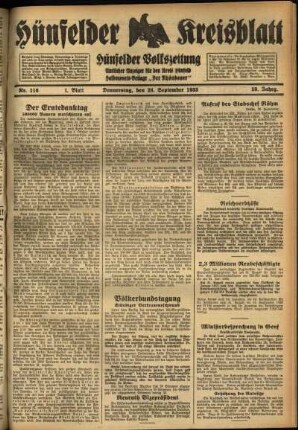 Erste Ausgabe vom Donnerstag, den 28. September 1933.