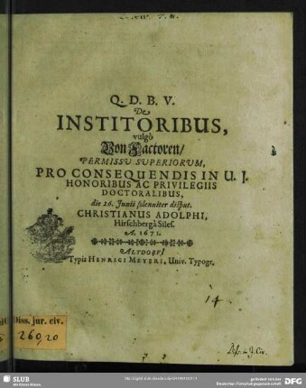 De Institoribus, vulgò Von Factoren